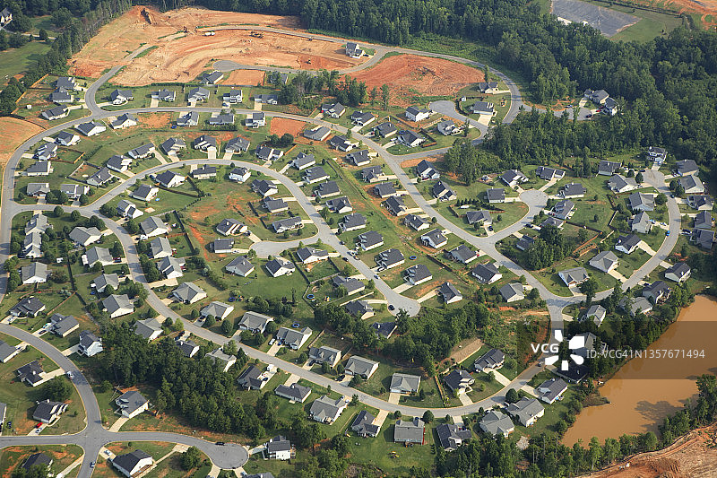 南卡罗来纳州格林维尔附近规划社区的房屋群航拍图片素材