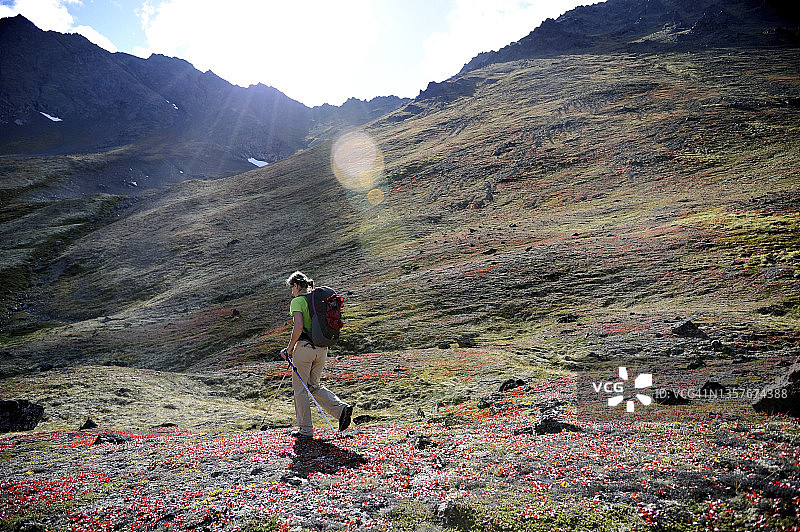 阿拉斯加楚加奇山脉背包旅行图片素材