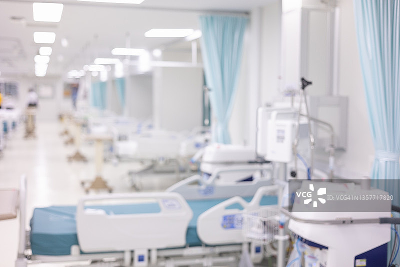 新冠疫情期间重症监护室的现代医院病房，配有呼吸机系统图片素材