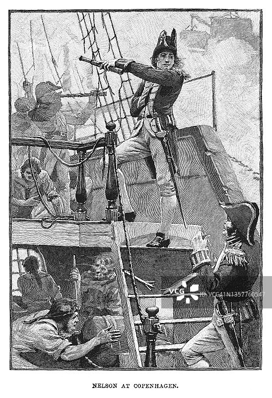 古老雕刻的纳尔逊上将哥本哈根战役插画图片素材