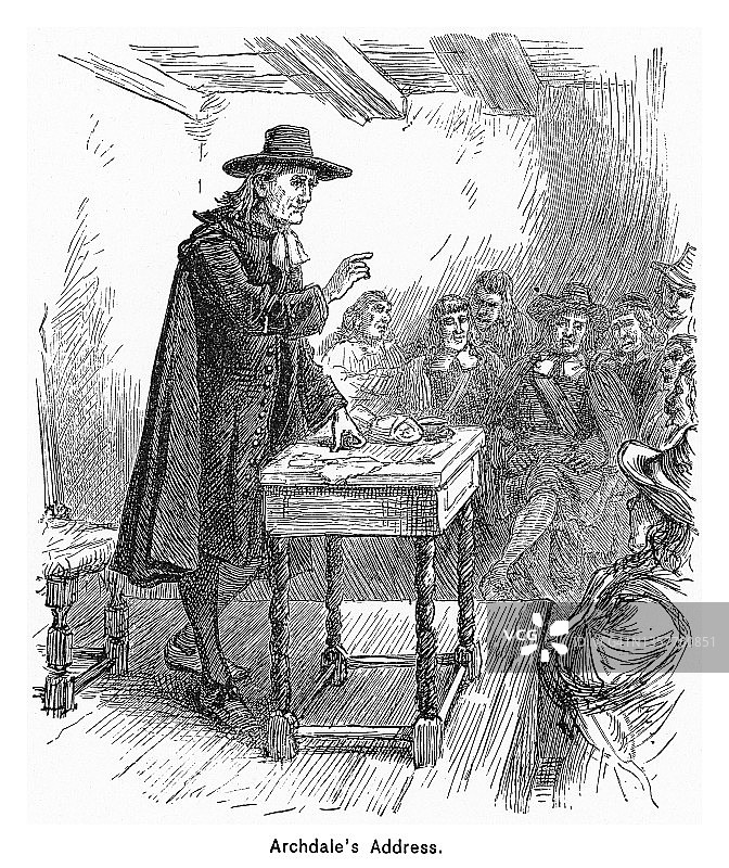 约翰·阿奇代尔在卡罗来纳殖民议会上的讲话（1696年）古版插图图片素材