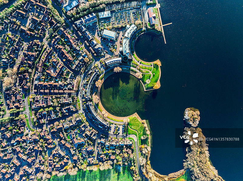 英国米尔顿凯恩斯郊区住宅区航拍图片素材