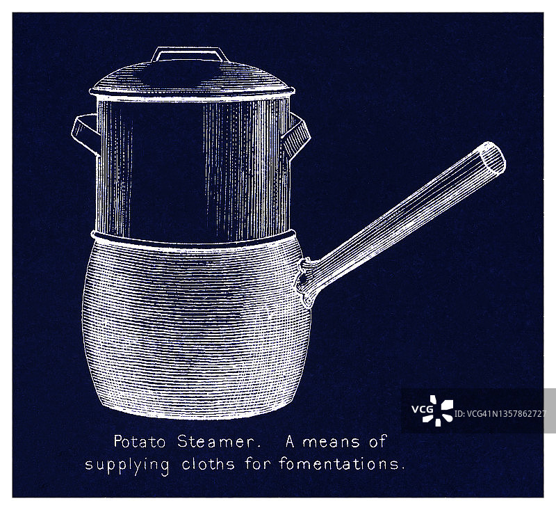 马铃薯蒸锅古版画插图图片素材