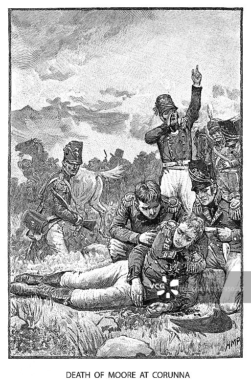 约翰·摩尔爵士之死（1809年）古老版画图片素材