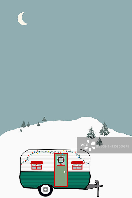 雪景假日中的可爱复古露营车图片素材