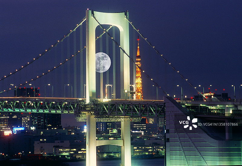 桥梁和塔楼夜景图片素材