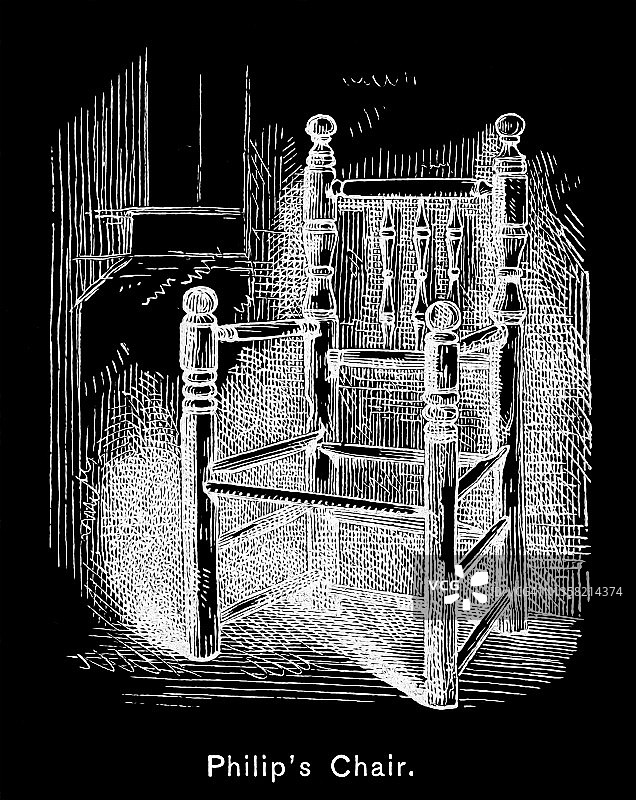菲利普国王椅子的古老雕刻插图图片素材