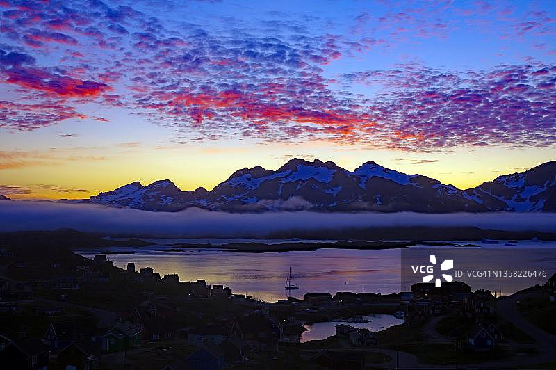 格陵兰岛塔西拉克峡湾日落（丹麦）图片素材