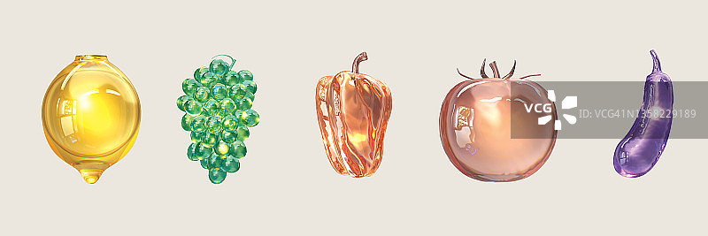 3D玻璃水果蔬菜图片素材
