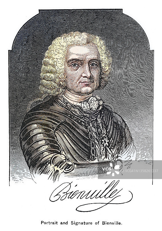 让-巴蒂斯特·勒莫内·德·比安维尔的肖像和签名-新法兰西的法国殖民管理者图片素材