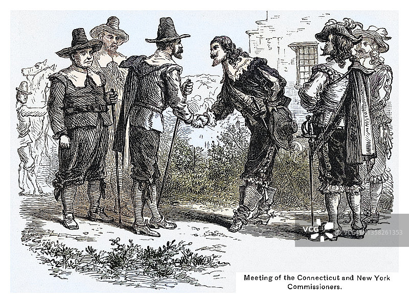 康涅狄格州和纽约州专员会议的古老版画图片素材