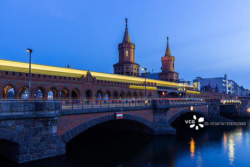 奥伯鲍姆桥和驶过的地铁列车（柏林，德国）图片素材