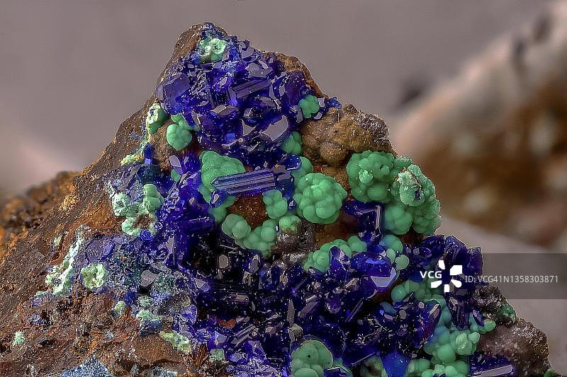 德国黑森州孔雀石蓝铜矿微观图像，ABM 101放大图片素材