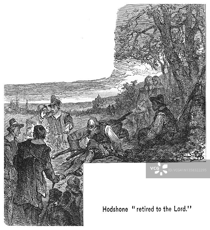 贵格会教徒在新纽约受罚古老雕刻插图，1657年图片素材