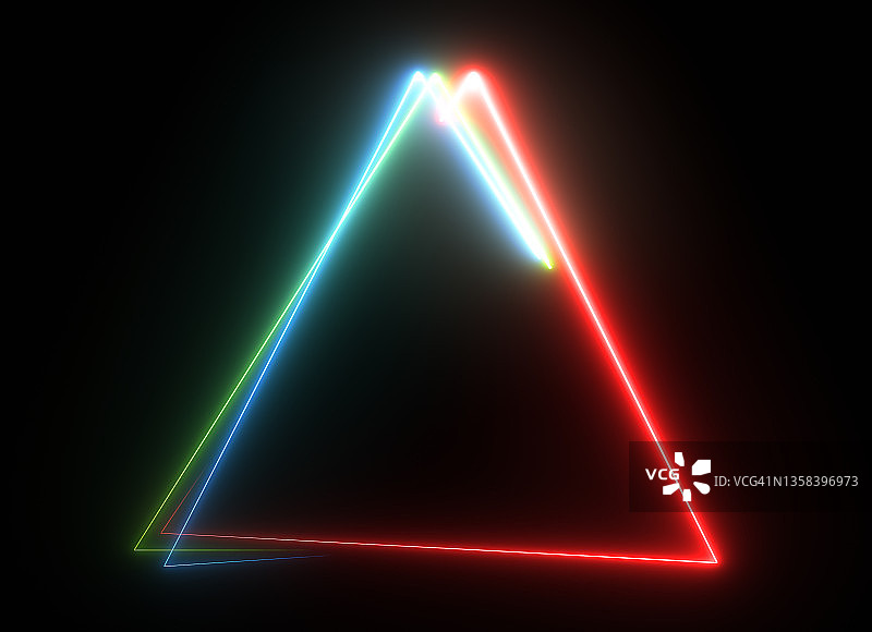 绿色、蓝色和红色荧光能量光形成三角形图片素材