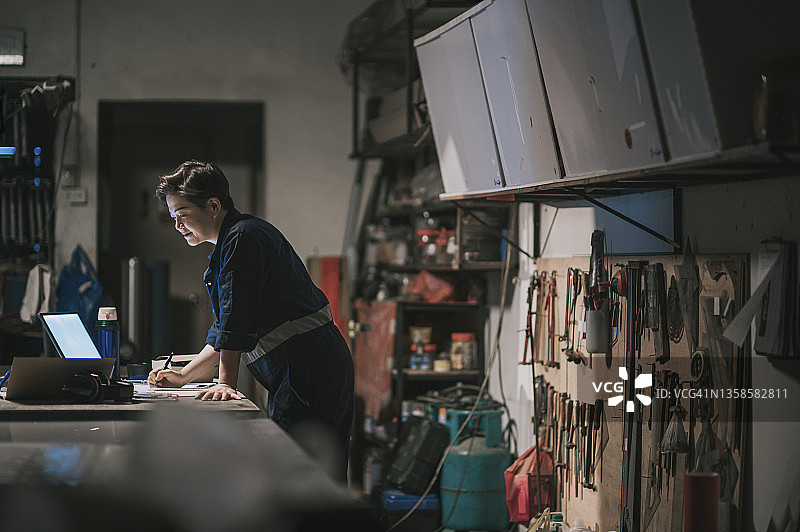 中国女工坊主在工作台设计作品图片素材
