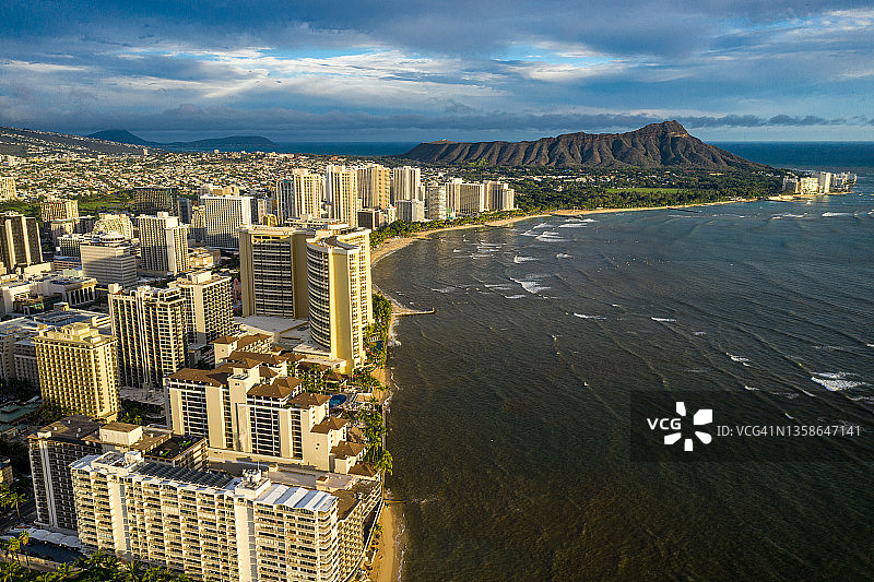 檀香山夏威夷威基基海滩航拍图片素材