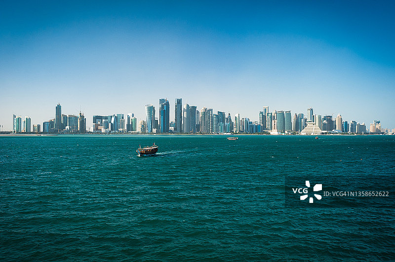 卡塔尔多哈地平线上的摩天大楼图片素材