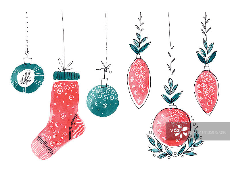 圣诞装饰水彩插画图片素材