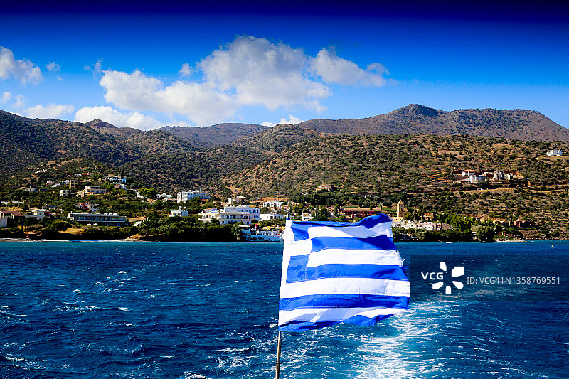 船尾的希腊国旗图片素材