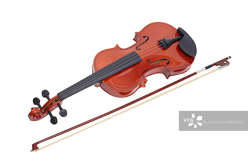 白色背景上隔离的小提琴与小提琴弓图片素材