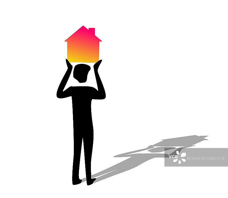 男人头顶举着房子图片素材