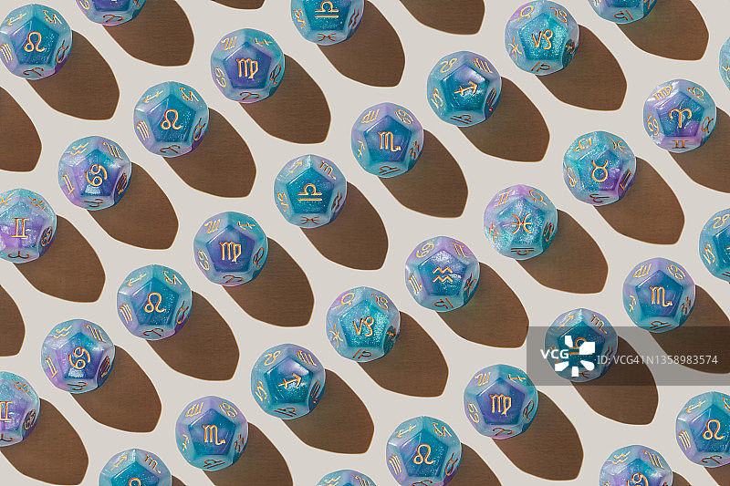 带有十二生肖的立方体图案，占星学概念图片素材