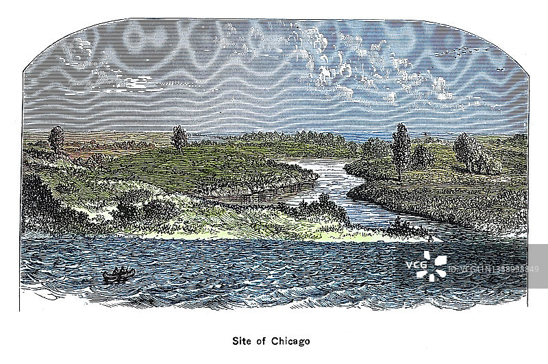 芝加哥遗址的古老雕刻插图图片素材