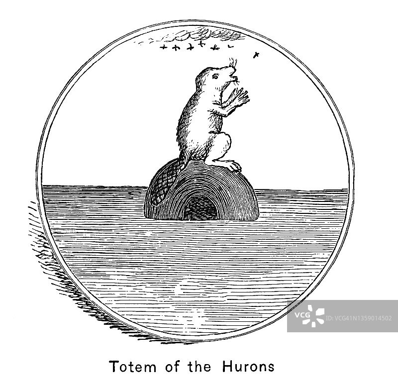 休伦部落的图腾雕刻插图图片素材