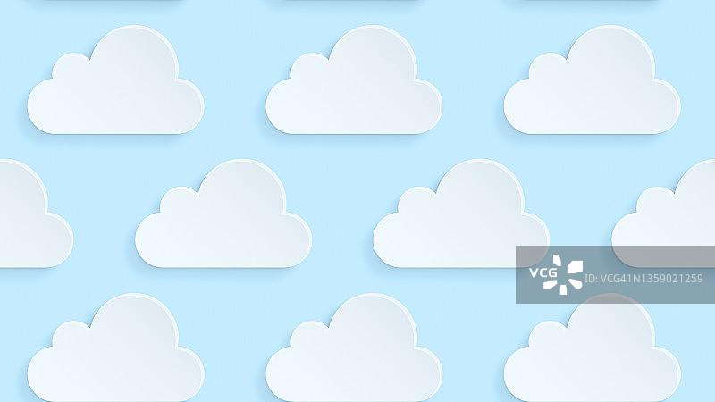 浅蓝色背景上的白色云朵无缝图案图片素材