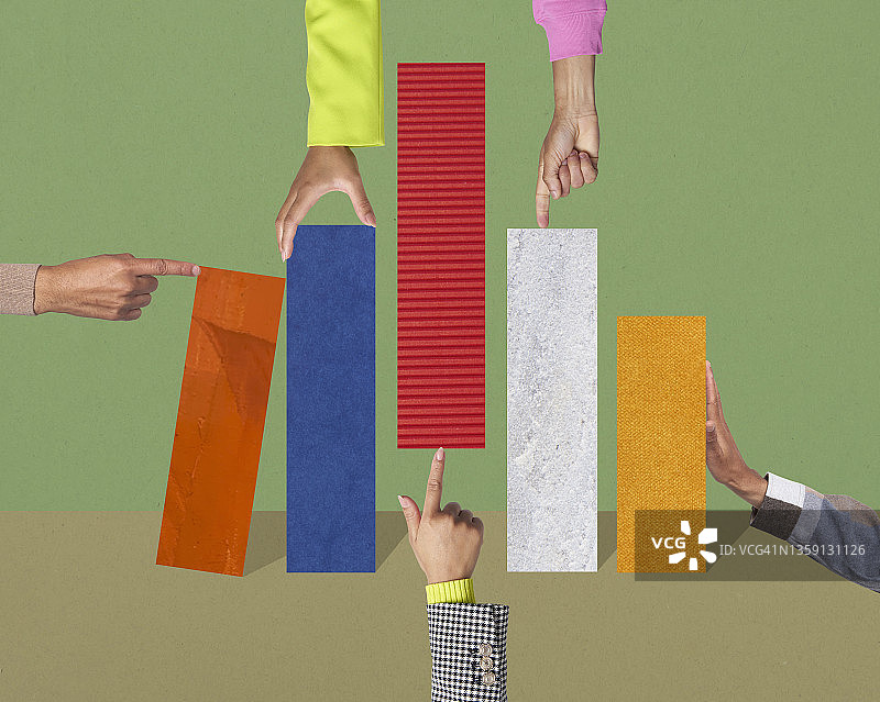 手与条形图交互拼贴图片素材