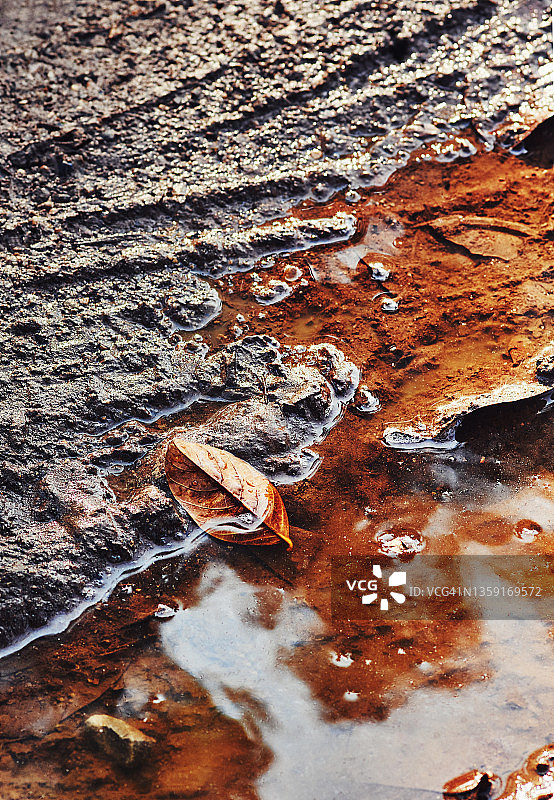 泥泞路上的水坑图片素材