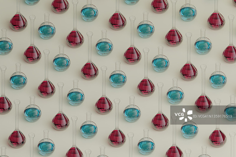 蓝色和红色液体试管2.5D图案图片素材