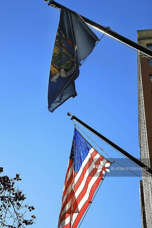 纽约州和美国国旗展示图片素材