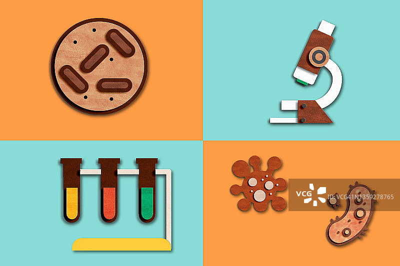 显微镜下的文件、病毒和细菌培养皿图片素材