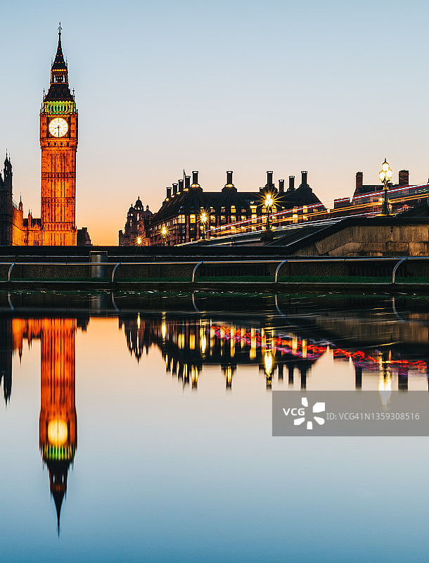 伦敦威斯敏斯特的黄昏地平面景观照片图片素材