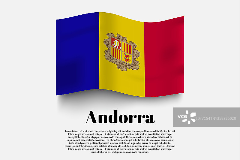 灰色背景上飘扬的安道尔国旗矢量图图片素材