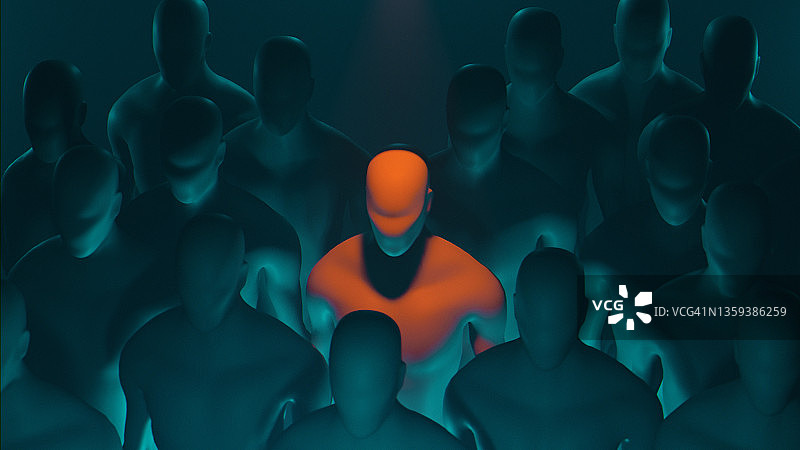 匿名人士站在人群中，发出危险的光芒图片素材