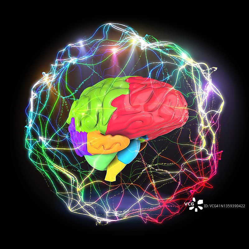 带有能量场的人脑解剖结构3D图图片素材