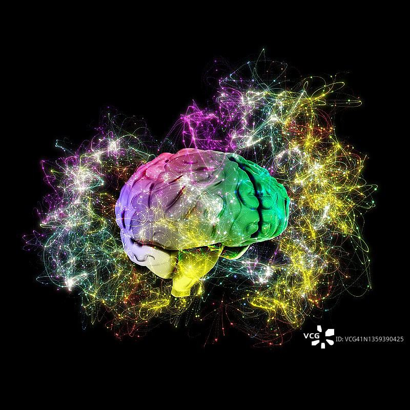 带有能量场的人脑解剖结构3D图图片素材