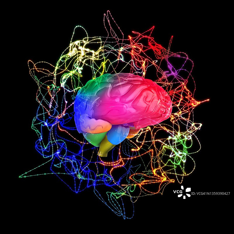 带有能量场的人脑解剖结构3D图图片素材