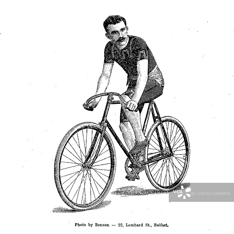 19世纪自行车赛车手插图图片素材
