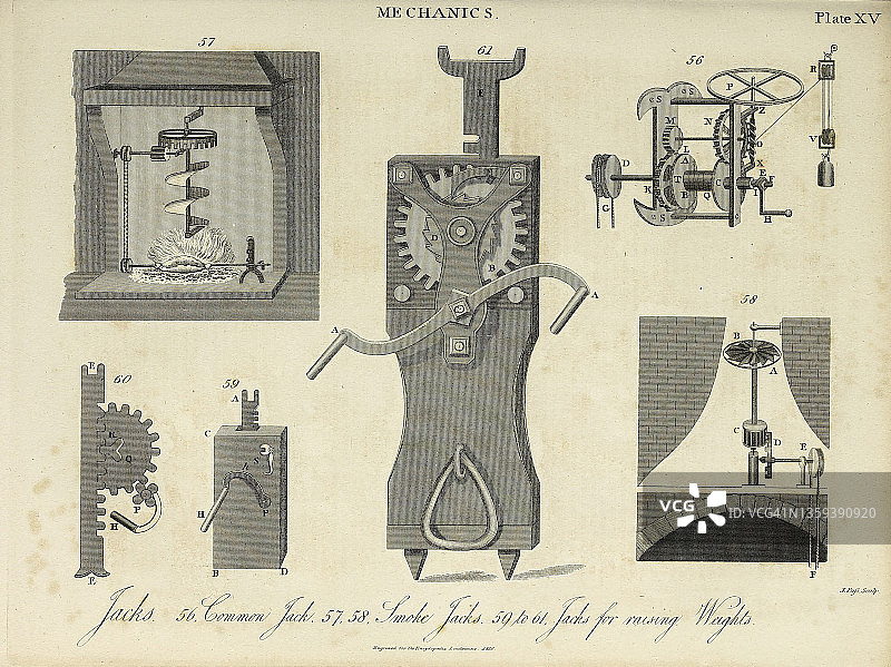 19世纪机械千斤顶插画图片素材