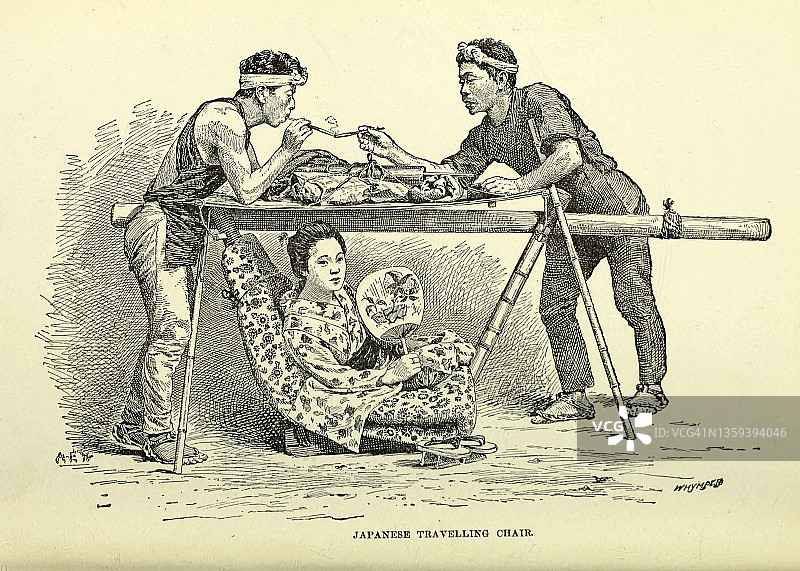 19世纪日式轿子插画图片素材