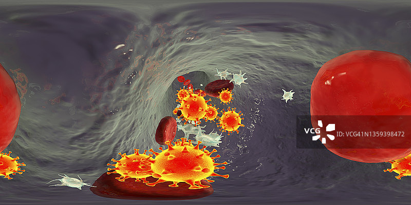 新冠病毒和活化的血小板，图示图片素材