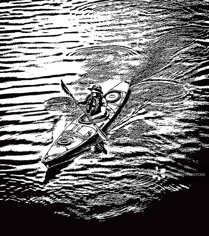 一位成年男子在湖上划皮划艇图片素材