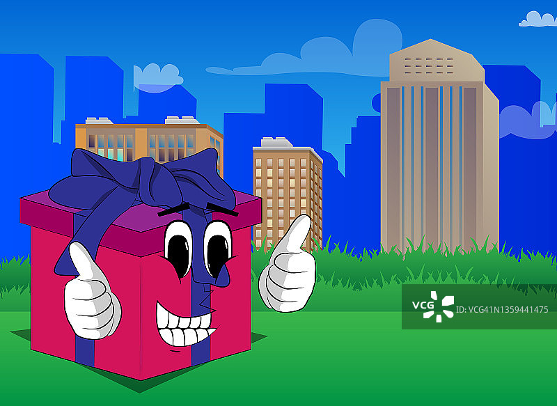 卡通礼盒双手点赞，节日庆祝惊喜表情图片素材