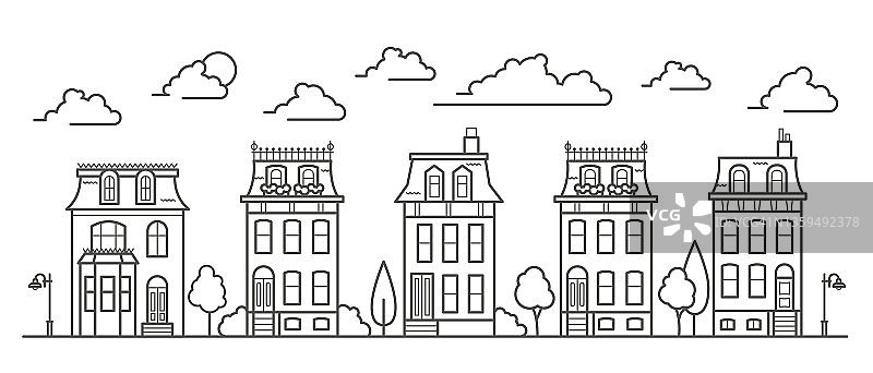 荷兰老建筑天际线轮廓插画图片素材