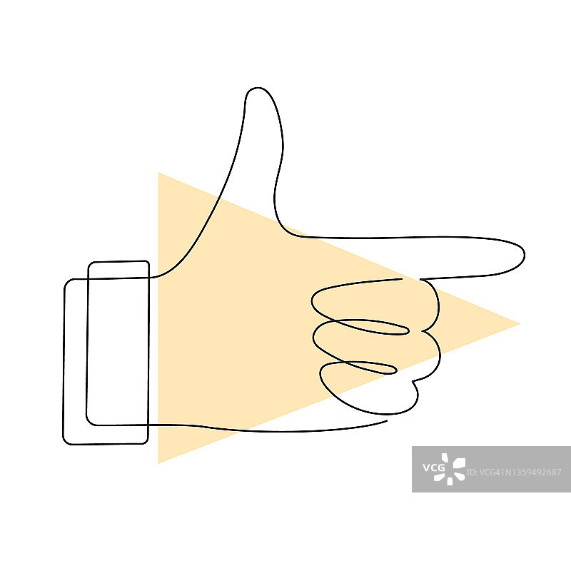 手指指向，单线艺术，手绘连续轮廓。用食指表示方向的手势。极简主义设计图片素材