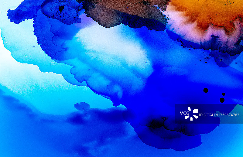 抽象背景，白色纸上的酒精墨水水洗纹理图片素材